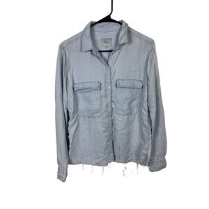 Rails Top Womens Small Blue Ingrid Raw Light Acid Wash Button Up Long Sleeve